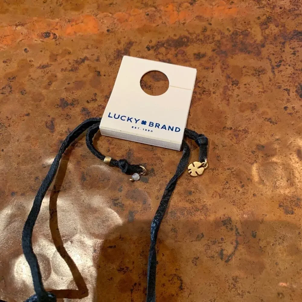 NWT Lucky Brand Pave Leather Arch Silver Boho Pendant Necklace